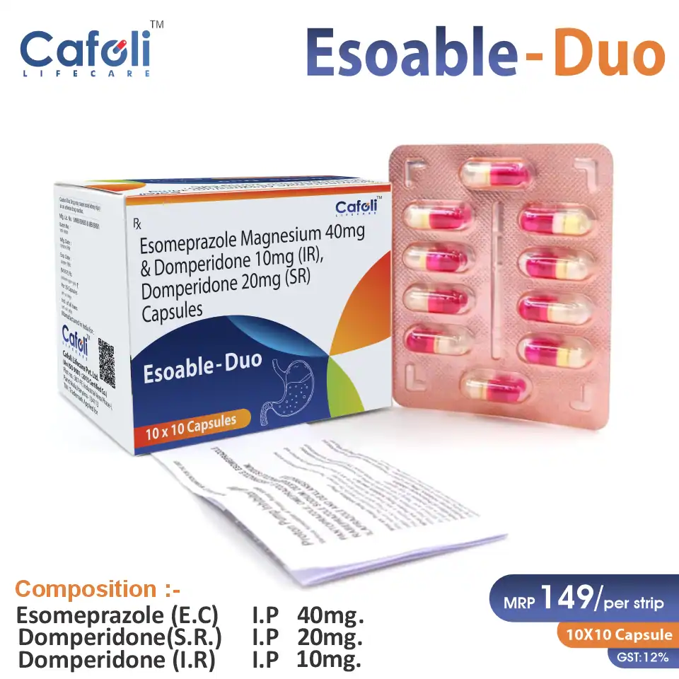 Domperidone (20mg) + Domperidone (10mg) + Esomeprazole (40mg) Capsule at Best Price in PCD Pharma Franchise for Gastrointestinal and Nausea Relief.